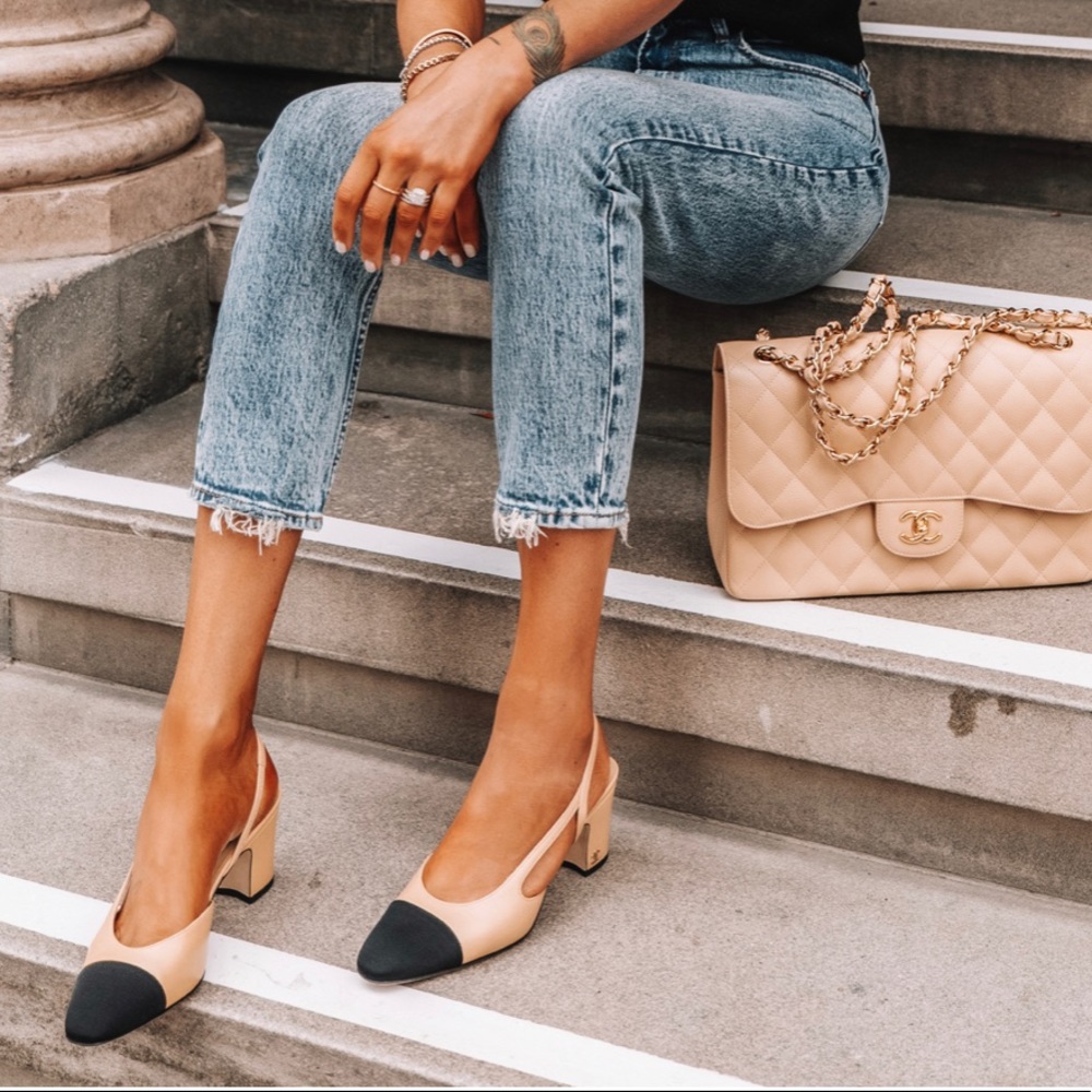 Chanel cap toe slingbacks